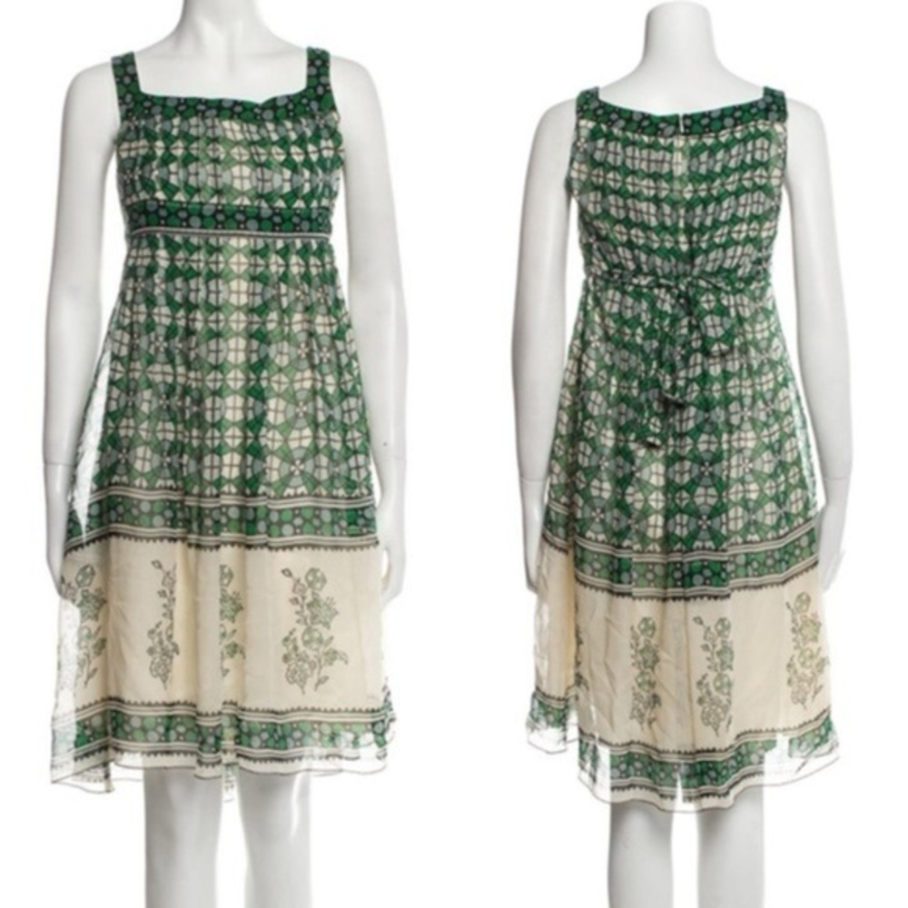 ANNA SUI ANTHROPOLOGIE Silk midi dress sleeveless green floral square neck XS - Picture 2 of 16